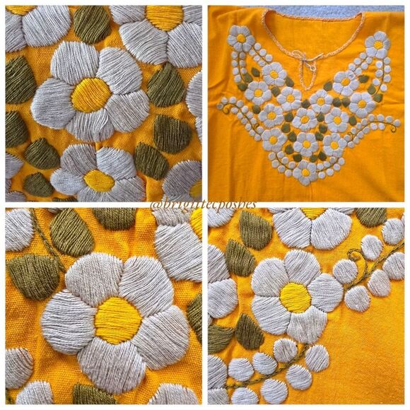 HANDMADE Traditional Embroidered Mexican Blouse - Picture 4 of 12